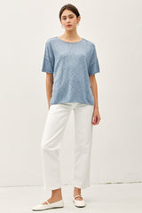 Blue Knit Drop Shoulder Short Sleeve Top