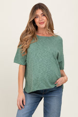 Green Knit Drop Shoulder Short Sleeve Maternity Top