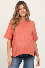 Coral Knit Drop Shoulder Short Sleeve Maternity Top