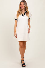 Cream Textured Knit Contrast Collar Mini Dress