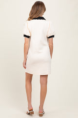 Cream Textured Knit Contrast Collar Maternity Mini Dress