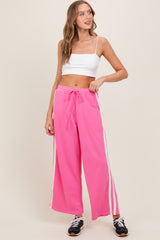 Pink Terry Side Stripe Maternity Drawstring Pants