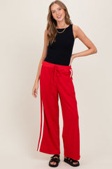 Red Terry Side Stripe Maternity Drawstring Pants