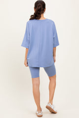 Blue Oversized Short Sleeve Biker Short Set