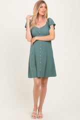 Olive Flutter Sleeve Button Accent Maternity Dress