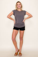 Charcoal Side Ruched Short Sleeve Top