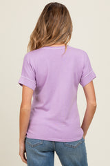 Lavender Knit Stitch Accent Maternity Short Sleeve Top