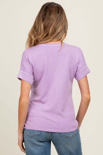 Lavender Knit Stitch Accent Maternity Short Sleeve Top