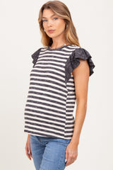 Charcoal Ribbed Striped Flutter Sleeve Maternity Top