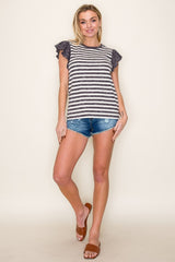 Charcoal Ribbed Striped Flutter Sleeve Top