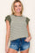 Olive Ribbed Striped Flutter Sleeve Top