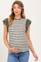 Olive Ribbed Striped Flutter Sleeve Maternity Top