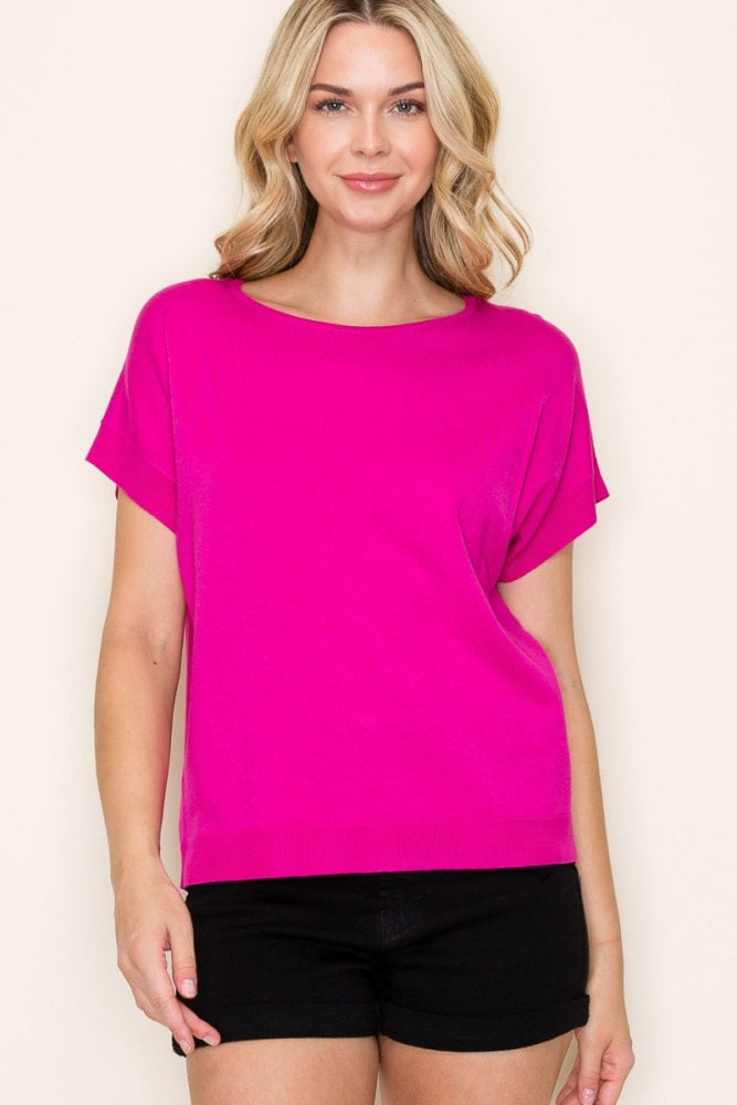 Fuchsia Knit Short Sleeve Top