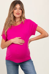 Fuchsia Knit Short Sleeve Maternity Top