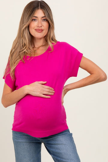 Fuchsia Knit Short Sleeve Maternity Top
