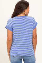 Blue Striped Terry Maternity Short Sleeve Top