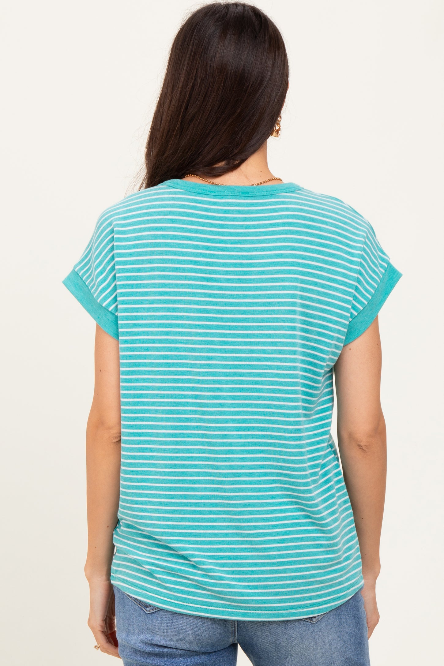 Green Striped Terry Short Sleeve Top