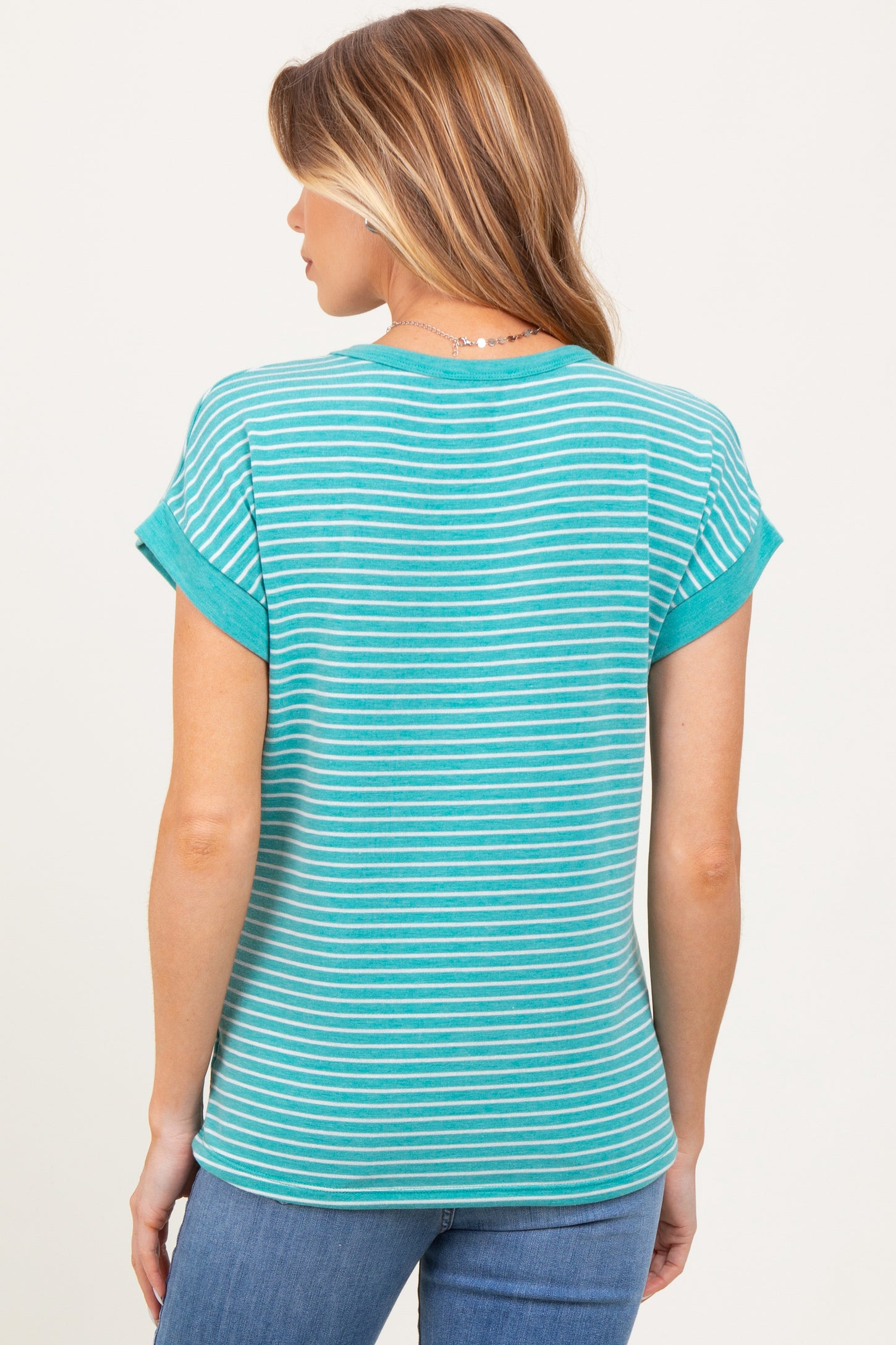 Green Striped Terry Maternity Short Sleeve Top