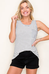 Black Striped Front Pocket Maternity Tank Top