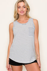 Black Striped Front Pocket Tank Top