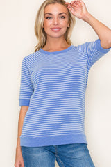 Blue Terry Striped Raglan Sleeve Top