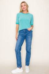 Jade Terry Striped Raglan Sleeve Top