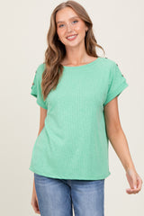 Green Button Shoulder Detail Short Sleeve Top