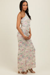 Cream One Shoulder Ruched Maxi Dress