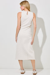 Light Taupe Striped Dot Midi Dress