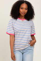 Blue Striped Contrast Trim Short Sleeve Maternity Tee