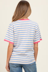 Blue Striped Contrast Trim Short Sleeve Maternity Tee