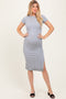 Heather Gray Crew Neck Bubble Knit Ribbed Maternity Midi Dress