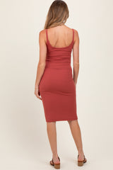 Rust Double Layer Heavy Ribbed Sleeveless Maternity Dress
