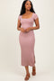 Mauve Short Sleeve Side Slit Maxi Dress