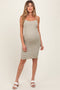 Light Olive Striped Sleeveless Double Layered Maternity Midi Dress