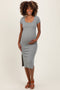 Light Olive Scoop Neck Short Sleeve Mineral Wash Maternity Midi Dress