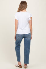 White Basic Short Flutter Sleeve Maternity Tee