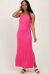 Fuchsia Basic Pocket Sleeveless Maxi Dress