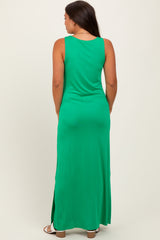 Green Basic Pocket Sleeveless Maternity Maxi Dress