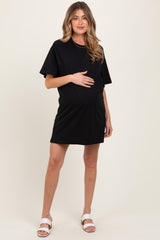 Black Crewneck Short Sleeve Maternity T-Shirt Dress
