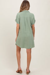 Sage Dolman Sleeve Linen Maternity Shirt Dress