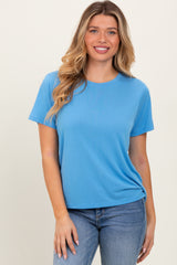 Blue Basic Round Neck Short Sleeve T-Shirt