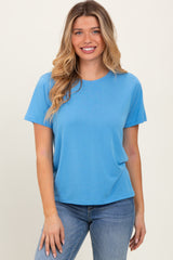 Blue Basic Round Neck Short Sleeve T-Shirt