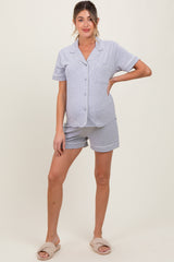 Heather Grey Short Sleeve Button Down Shirt Shorts Maternity Set