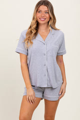 Heather Grey Short Sleeve Button Down Shirt Shorts Maternity Set