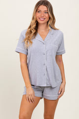 Heather Grey Short Sleeve Button Down Shirt Shorts Set