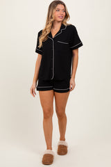 Black Short Sleeve Button Down Shirt Shorts Set