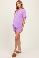 Lavender Short Sleeve Button Down Shirt Shorts Maternity Set