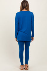 Blue Brushed Knit Oversized Top and Legging Set