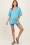 Light Blue Oversized V-Neck Biker Short Maternity Set